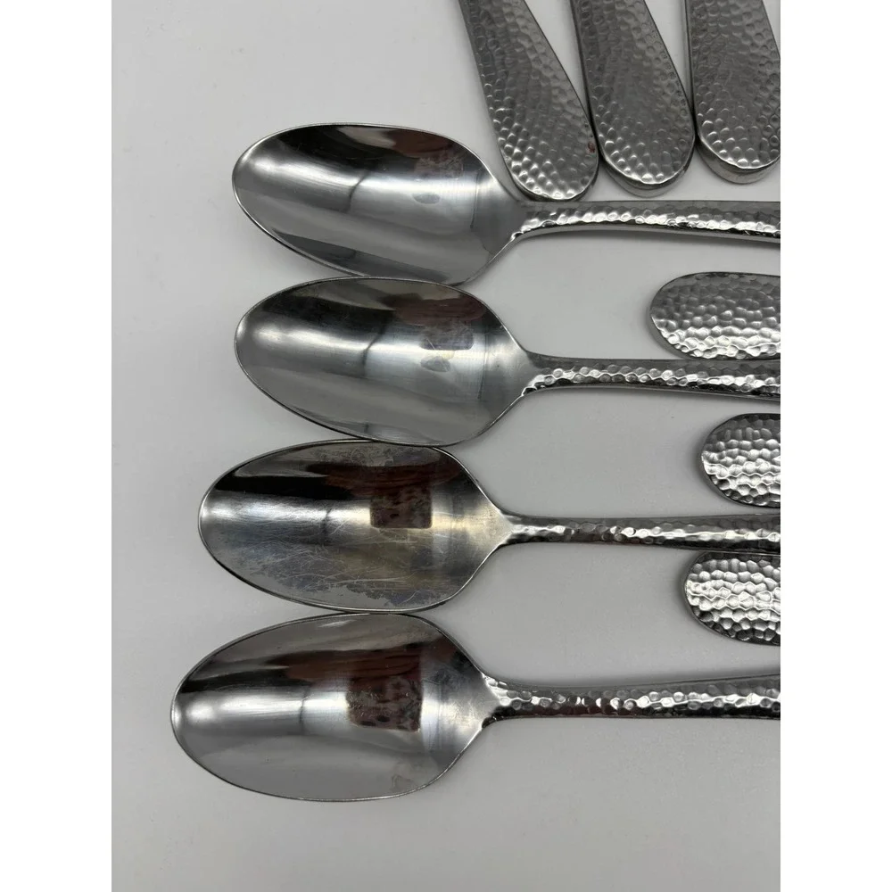 Oneida Tibet Flatware 15pc Silver Hammered Texture Stainless Steel Knives Spoon‎